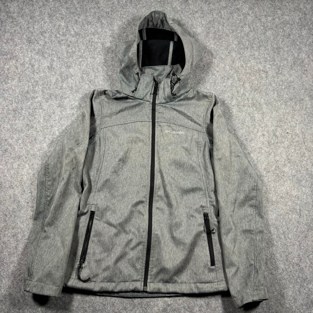 Columbia Womens Gray Heathered Hooded Softshell Jacket Full Zip Small Gorpcore